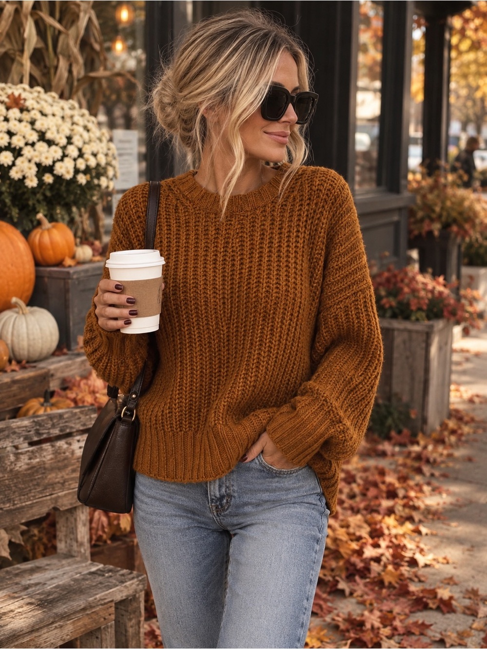 American Eagle Fall Chunky Knit Sweater in Rust - Women's Medium like new